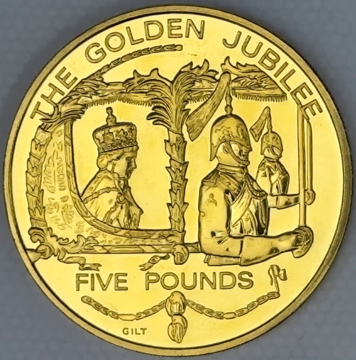 2002 Guernsey Golden Jubilee £5 GILT Gold Plated